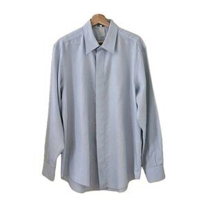 Gianfranco Ferre Dress Shirt Men 17 US 43 Blue Textured LS Hidden Buttons Office